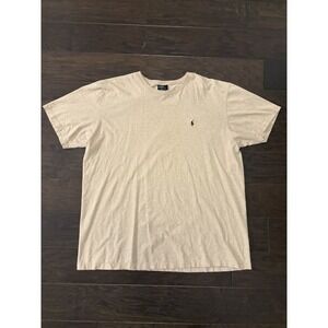 Vintage 90s Polo Ralph Lauren Mens Single Stitch T-Shirt Beige Cream XL Preppy